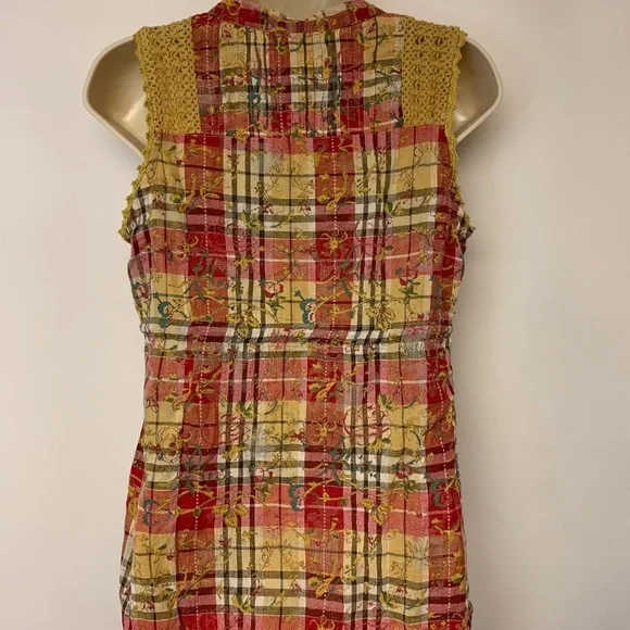 American Rag Womens Blouse Babydoll Plaid Boho Country Western Size M Festival - Picture 3 of 8